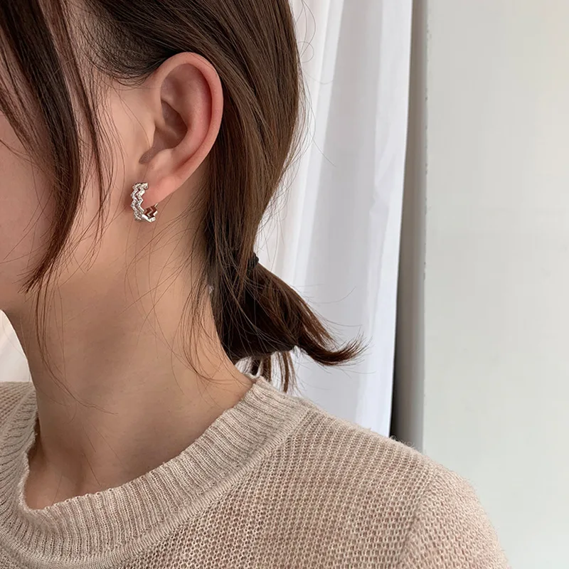 Новые модные геометрические двухслойные серьги с кубическим цирконием милые
