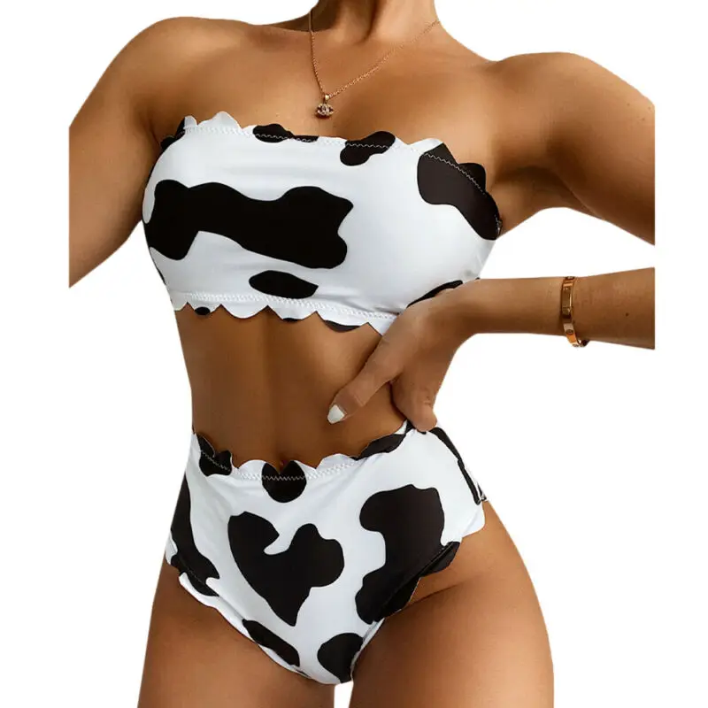 

Women Swimsuit Sexy Cow-Printed Swimwear High Waist Two Pieces Set Bikini Swimsuit Bathing Suit Tankini Swimsuits Women