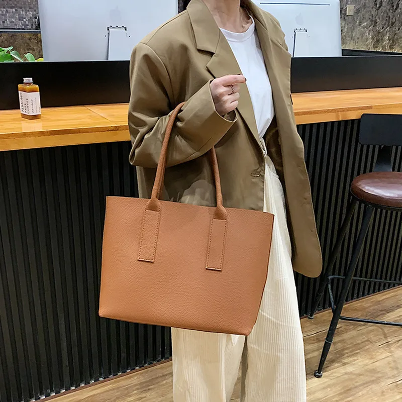 

2 Pcs Bag Set Women Totes Shoulder Bags Chic Designer Lady Daily Shopper Bag Large Soft Leather Female Top Handle Hobo Handbags