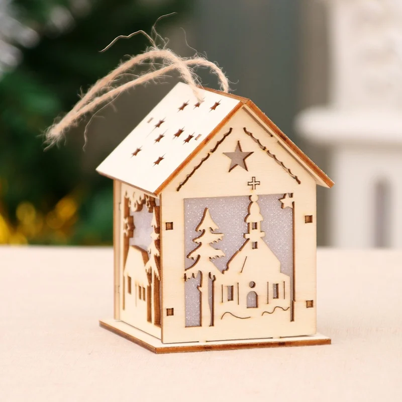 

Christmas Luminous Wooden House Hanging Ornaments Flashing Christmas Tree Decorations For Home 2020ing