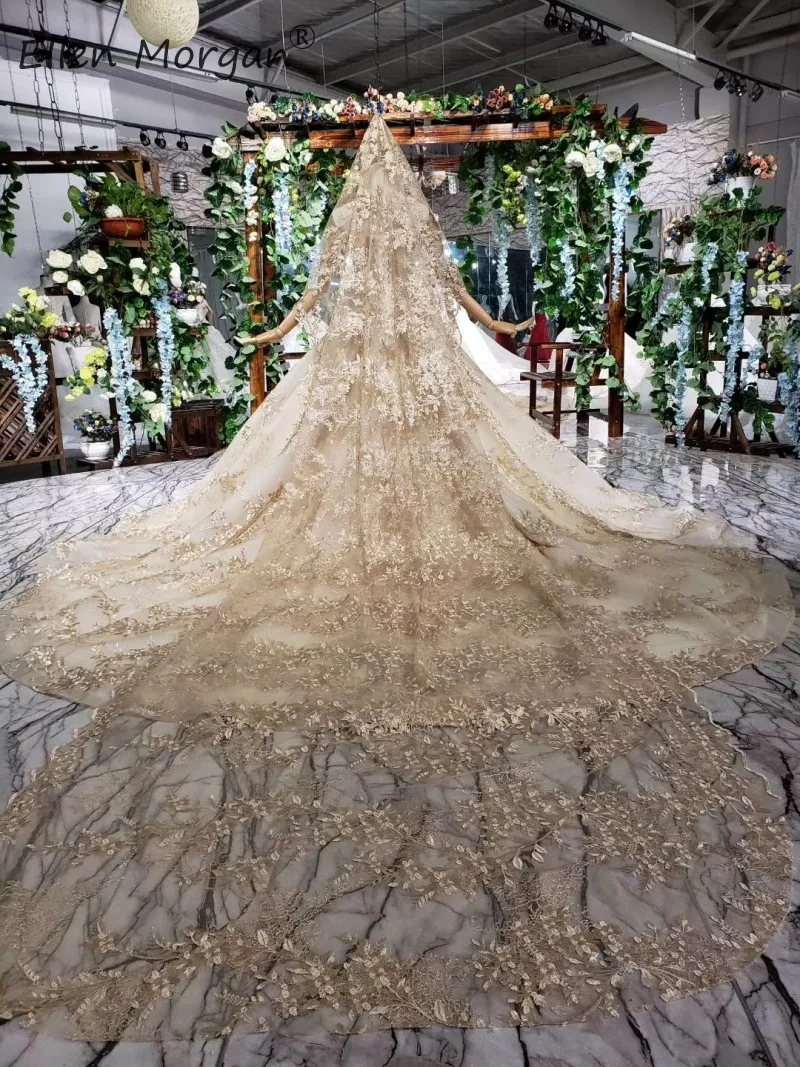 Золотые кружевные свадебные платья из Саудовской Аравии с длинными рукавами