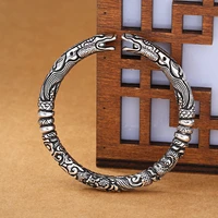 double dragon head tibetan silver bracelets bangles for men women adjustable wristband cuff bracelets jewelry accessories