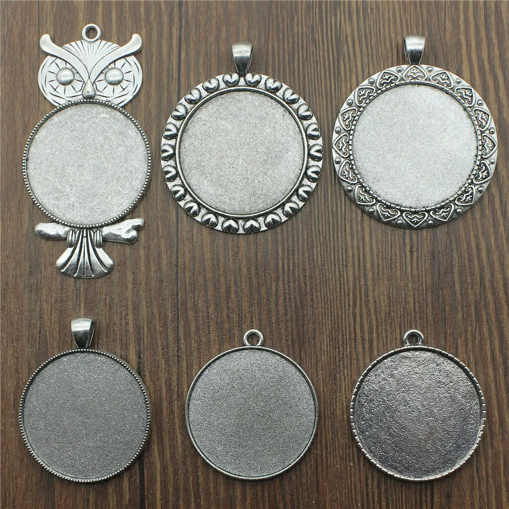 

4pcs Fit 35mm Round Glass Cabochon Antique Silver Color Cabochon Base Setting Collection Jewelry Making