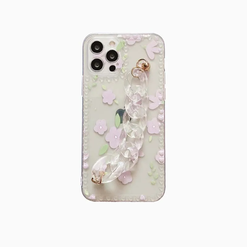 

Cute Purple pink flowers Transparent Phone Case For iphone 12 Bracket Covers For iPhone 11 Pro X XS XR XS Max 7 8Plus Coque