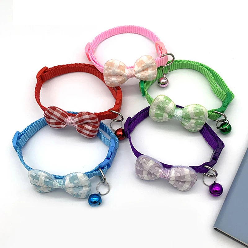 

Colorful Plaid Bow Cat Collars With Bell Cotton Bowknot Necklace Bulldog Chihuahua Bow Tie Puppy Small Dog Party Bandana Collar