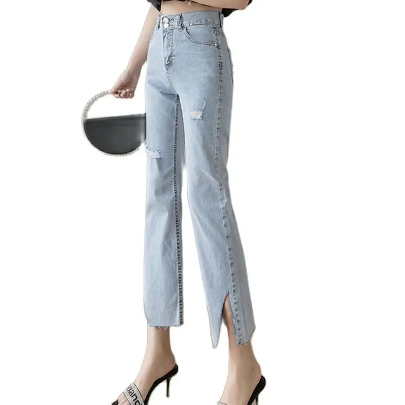 

2021 summer fashion stretch high-waisted jeans women's casual pants are cut simple and show nine-point leg women's clothing