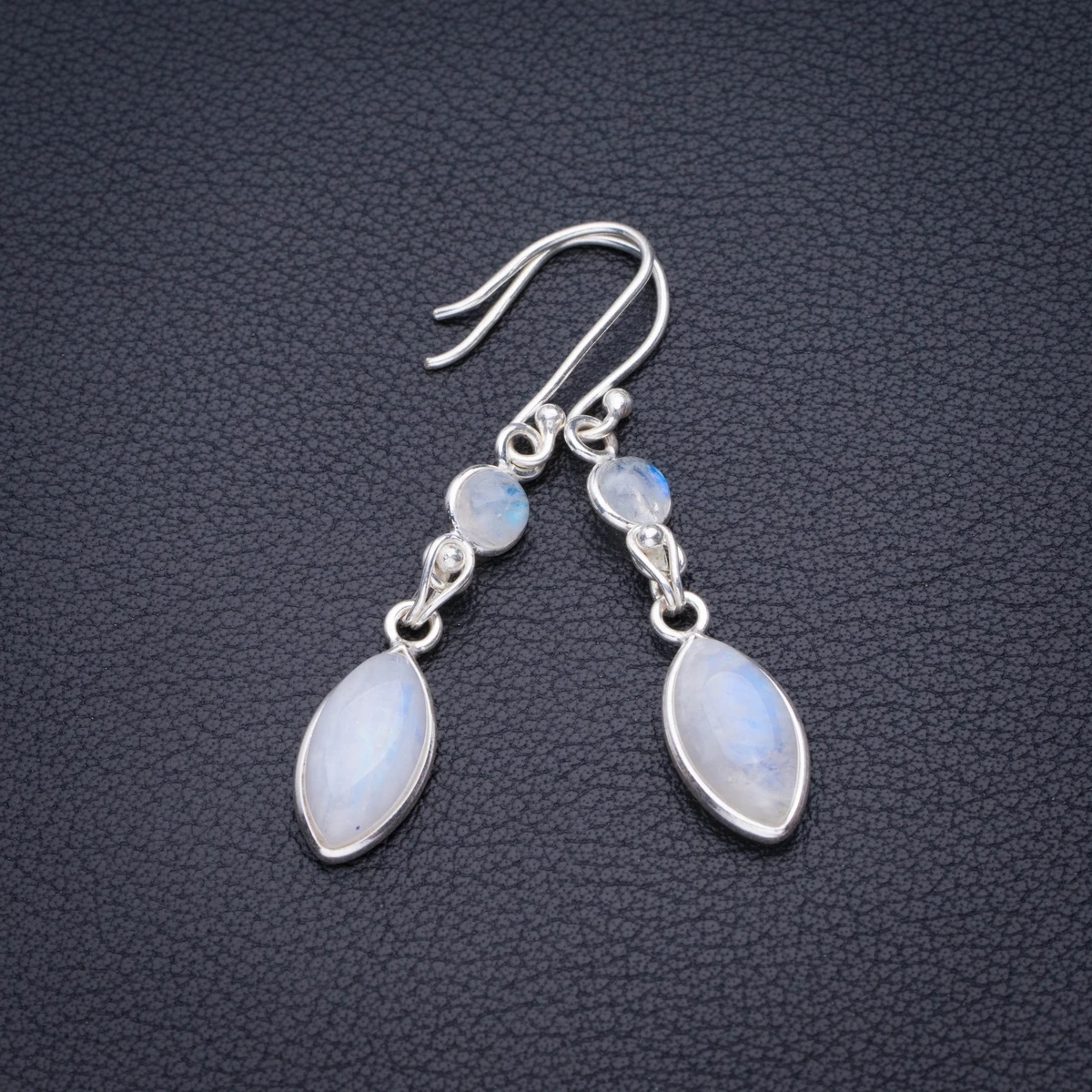 

Natural Rainbow Moonstone Handmade 925 Sterling Silver Earrings 2" D3357
