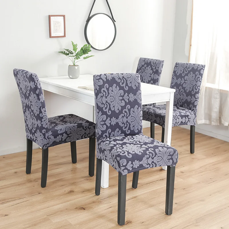 

Stretch Jacquard Dining Chair Covers Elastic Printed Kitchen Seat Slipcovers For Wedding Banquet Restaurant Hotel Armless Chairs