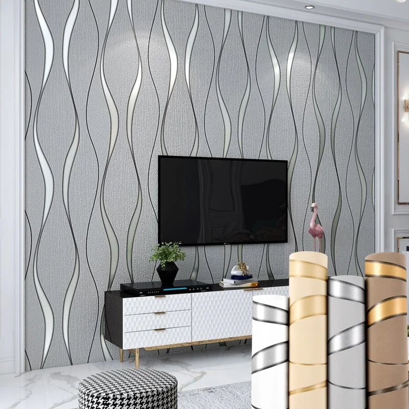 

Modern Abstract Wavy Vertical Stripes Wallpaper Roll Bedroom Living Room Wall Decor