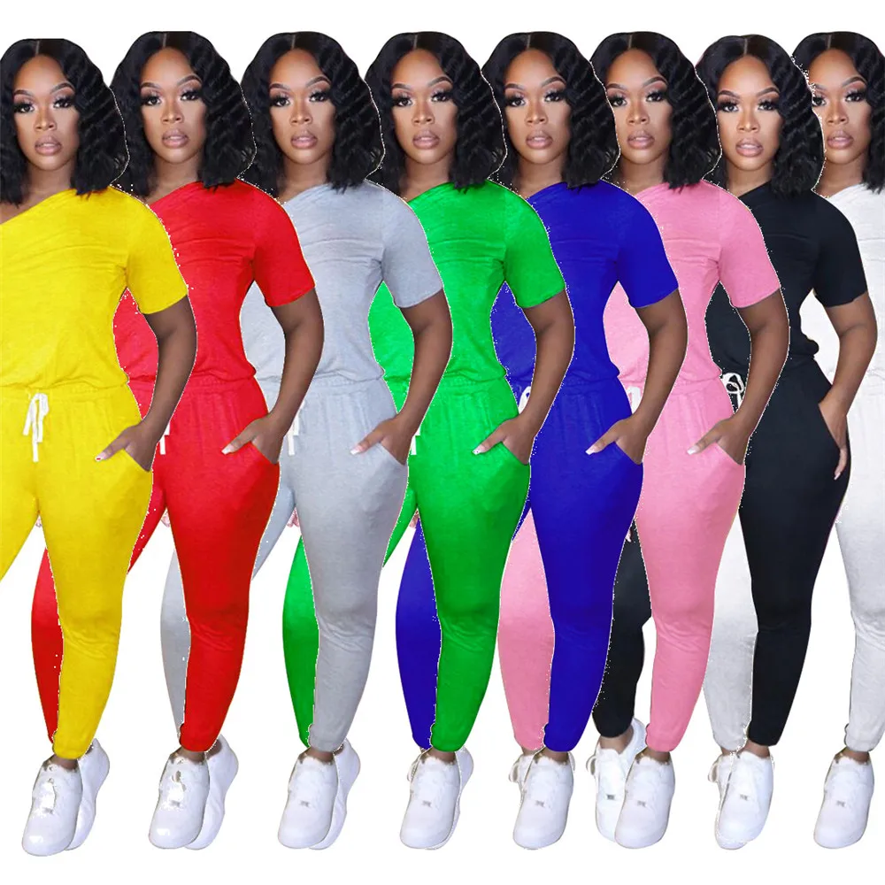 

Sexy One Shoulder Casual Jumpsuit Sporty Overalls for Women Solid Short Sleeve Adjuested Waist One Piece Rompers Womens Jumpsuit