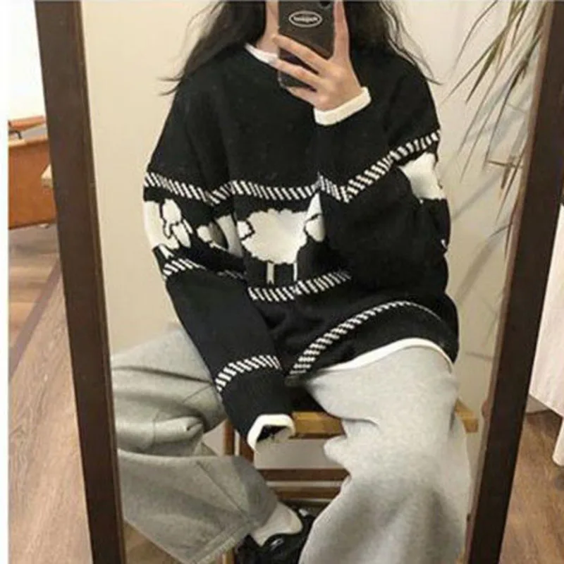 Большой Темный академический эстетический вязаный свитер утолщенные женские