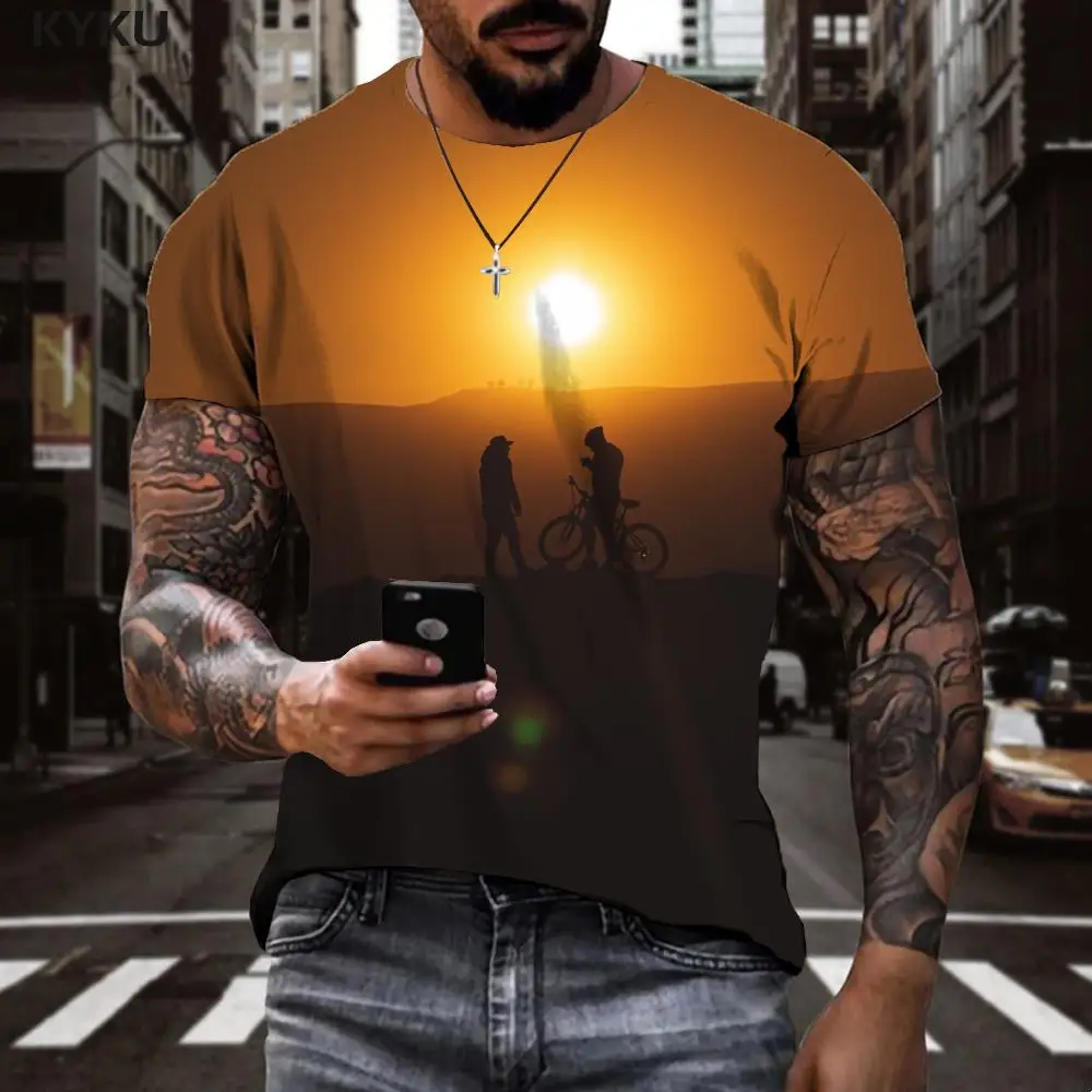 

Мужская футболка с принтом KYKU, летняя повседневная футболка с круглым вырезом и коротким рукавом