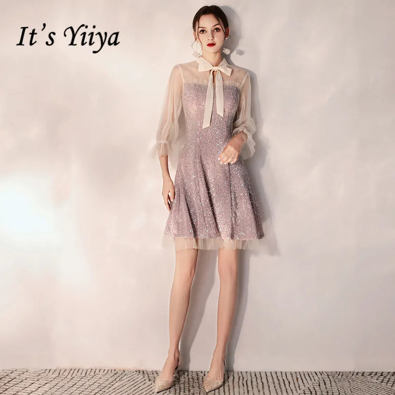 

Short Cocktail Dresses It's Yiiya AR312 Shining Bow Cocktail Dress A Line Vestidos De Fiesta Elegant Purple Vestido De Coctel