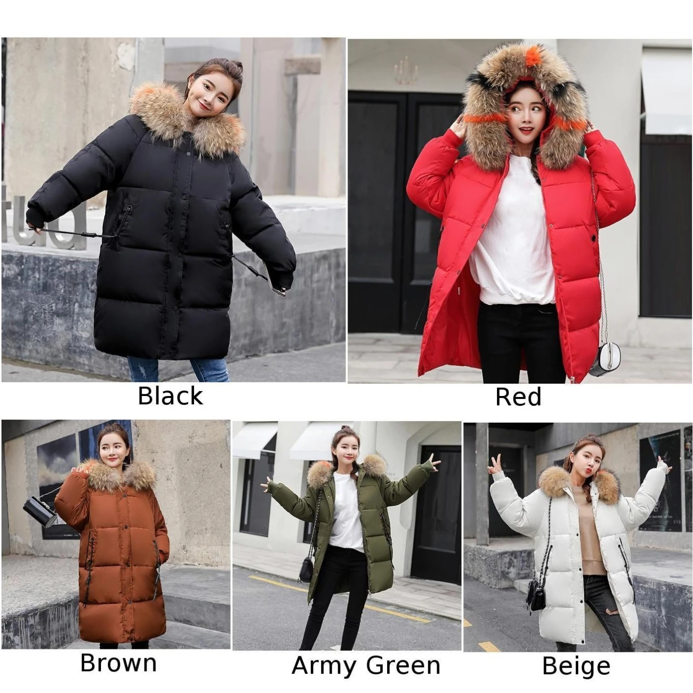 New Winter Womens Down Cotton Parka Long Fur Collar Hooded Coat Quilted Jacket | Женская одежда