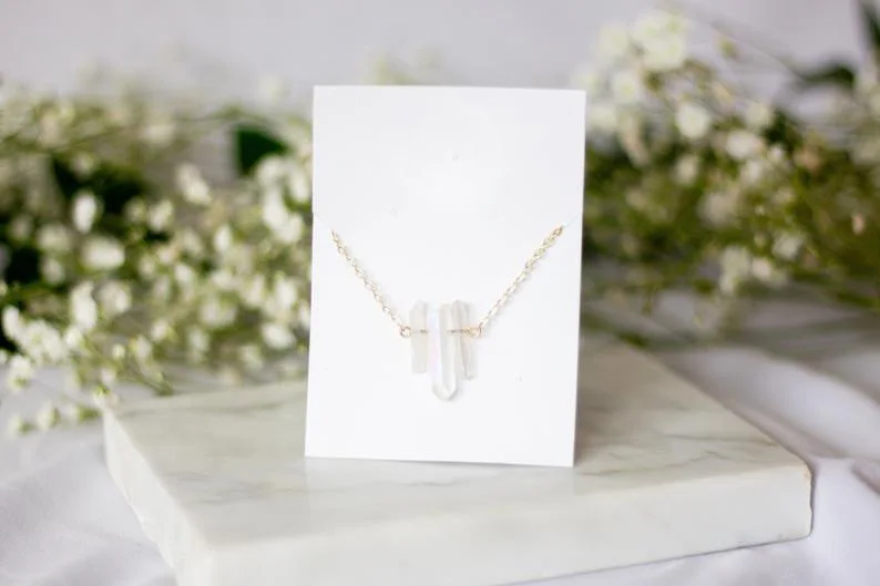 Треугольное тройное хрустальное ожерелье/ангельская аура кварц/Однокристальное