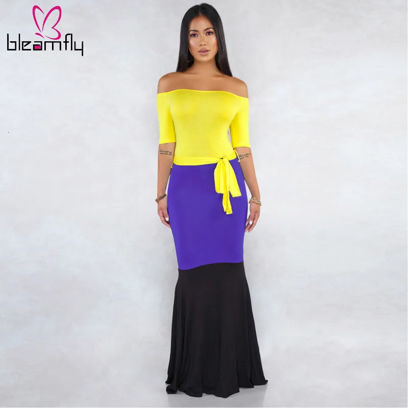 Сексуальное длинное платье макси с цветными блоками без бретелек Женская