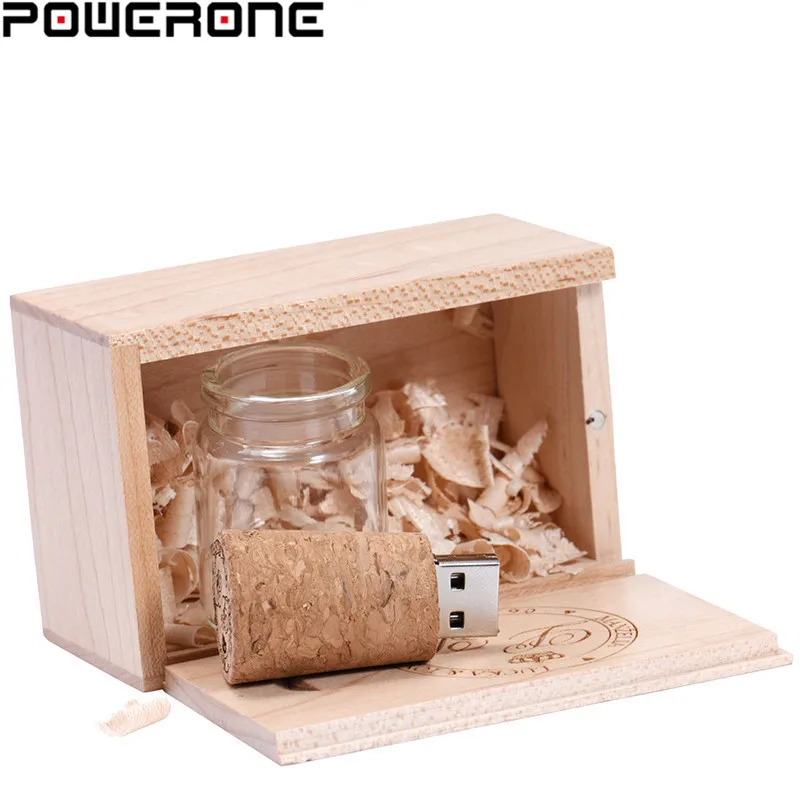 POWERONE бесплатный логотип стеклянная бутылка USB + коробка флэш накопитель Флешка 64