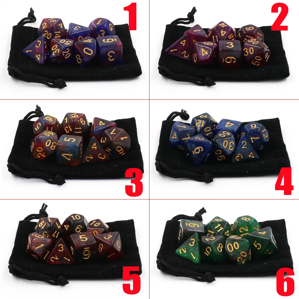 IMDG 7pcs/set Polyhedron D10 D20 RPG Game Dice Acrylic DND Universe Galaxy Digital with Bag | Спорт и развлечения