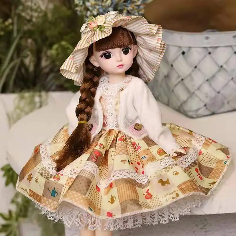 BJD Jointed 30CM Doll for Girl Full Set with 20 Moveable Body Doll Fashion Clothes Dress Up Baby DIY Dolls Toys with Gift Box