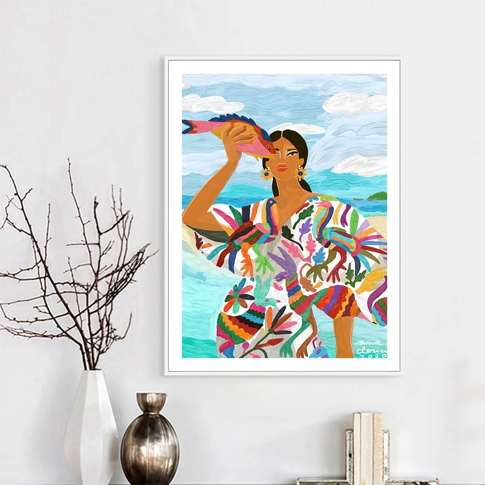 

Abstract Mexican Woman Colorful Picture Wall Poster Modern Style Canvas Print Painting Art Aisle Living Room Unique Decoration