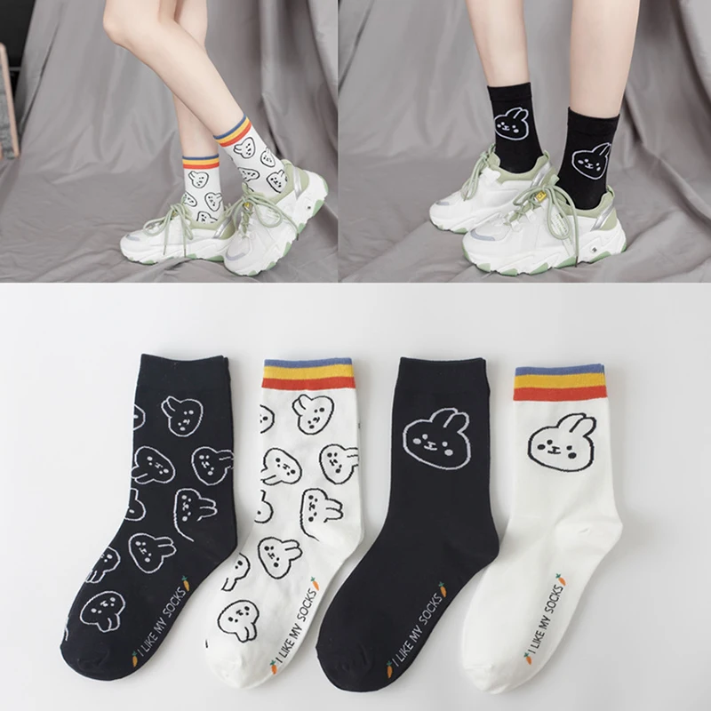 

Women's Socks Rabbit Radish Tedium Tube Socks Comfortable Japanese Cotton Socks Spring And Summer Thin Stripe Rainbow Socks