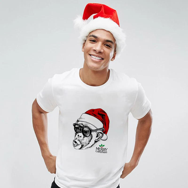 Белая подходящая Всесезонная футболка мужские топы Милая с рождественской