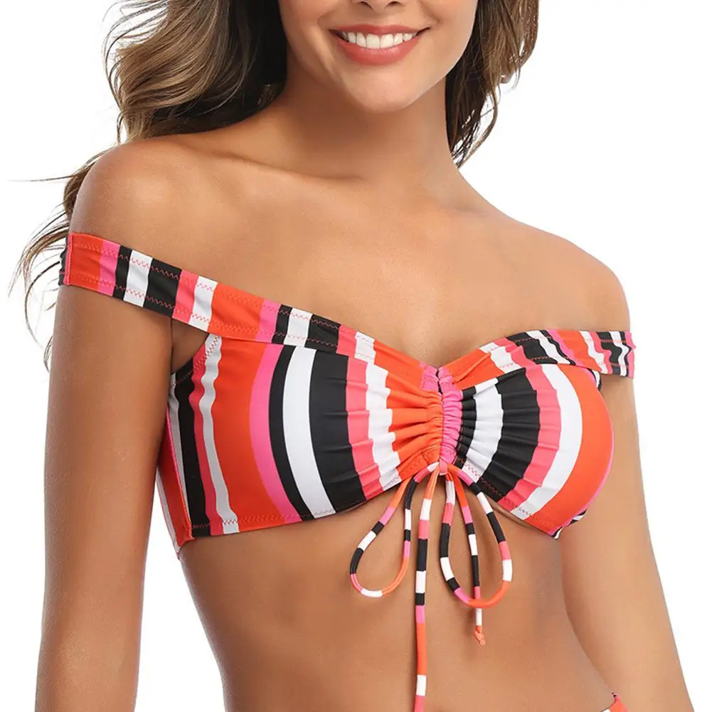 

MISSKY Women Swimsuit Two-piece High-waisted Striped Print Bikini Sets For Female New Summer
