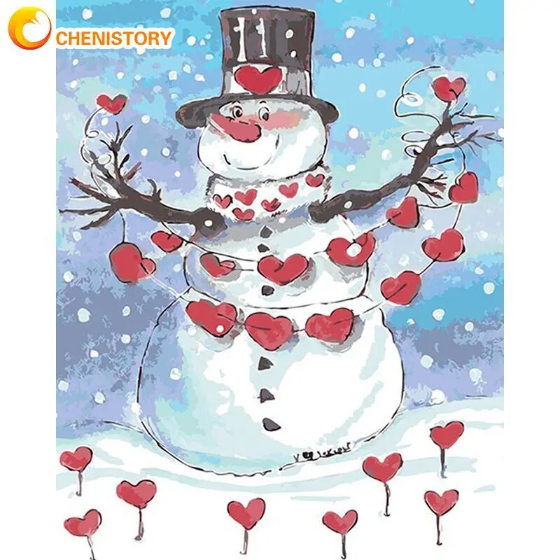 

CHENISTORY 60x75cm DIY Frame Painting By Number Kits Snowman Landscape Drawing Coloring By Numbers Acrylic Paint For Home Arts