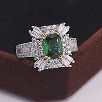 milangir europe luxury square double layer cubic design green zircon wedding rings for bride womens ring jewelry whole sale