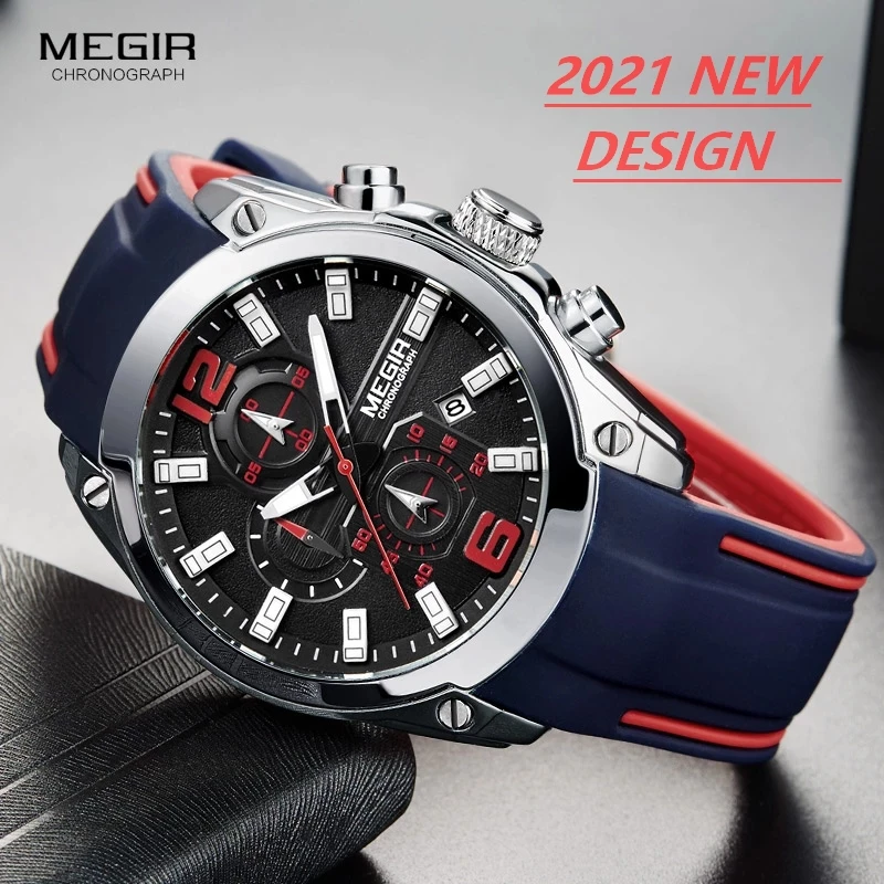 

2021 NEW Men's Chronograph Analog Quartz Watch with Date Luminous Hands Waterproof Silicone Rubber Strap Wristswatch for Man