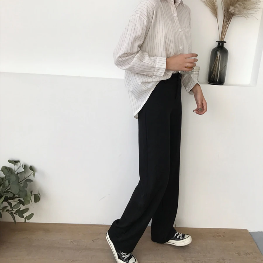 Женские свободные брюки с высокой талией повседневные длинные однотонные