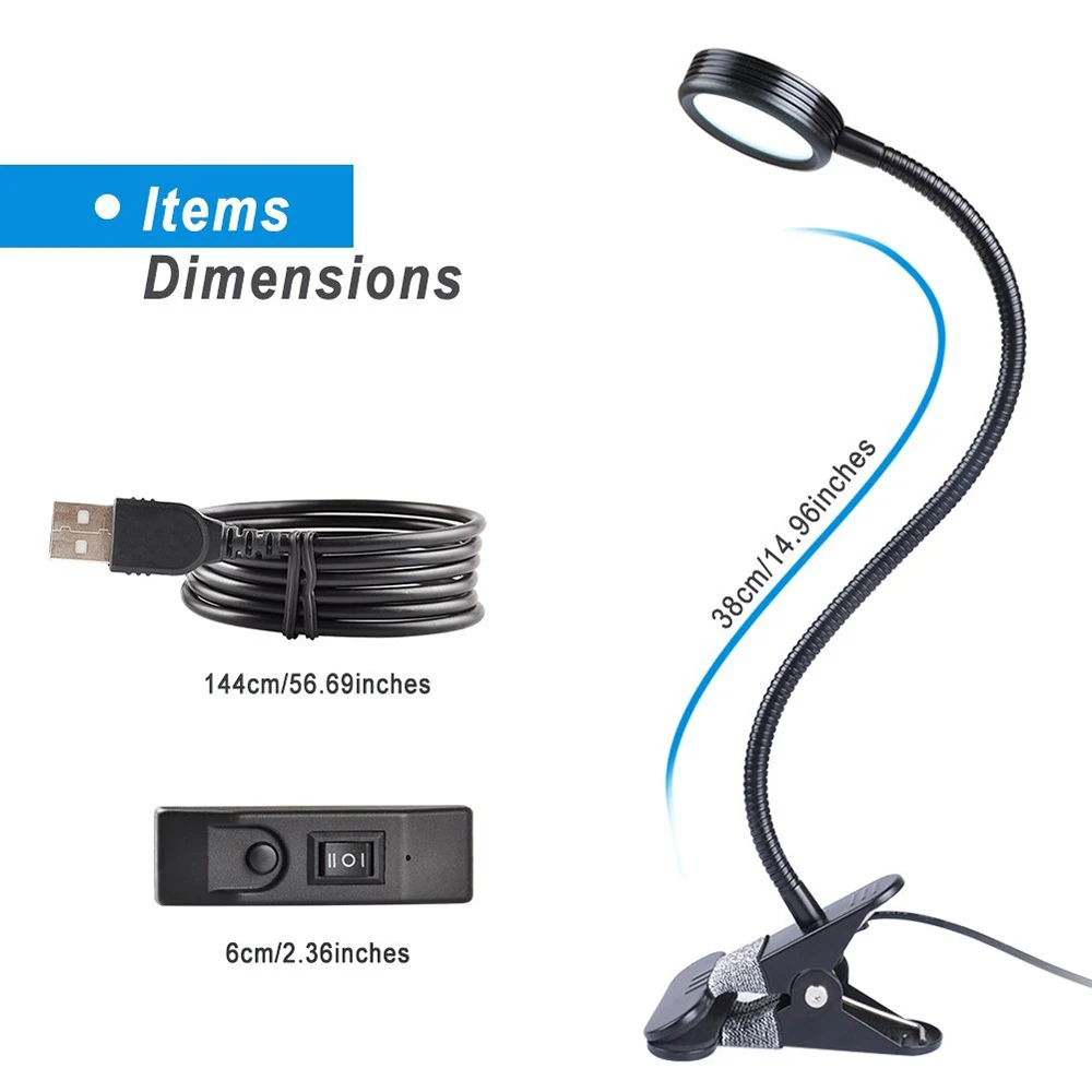 Зажим настольная лампа дизайн USB регулируемый холодный белый настольный