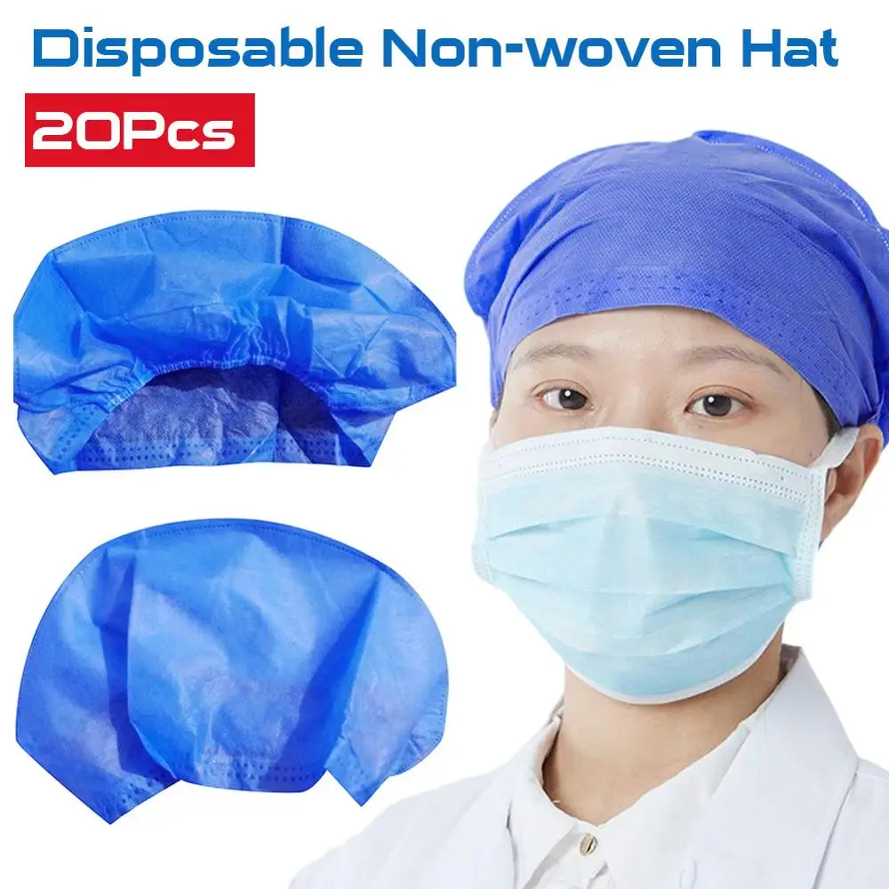 

20pcs Disposable Bouffant Caps Hair Spun Bounded Hair Head Cover Blue 40P