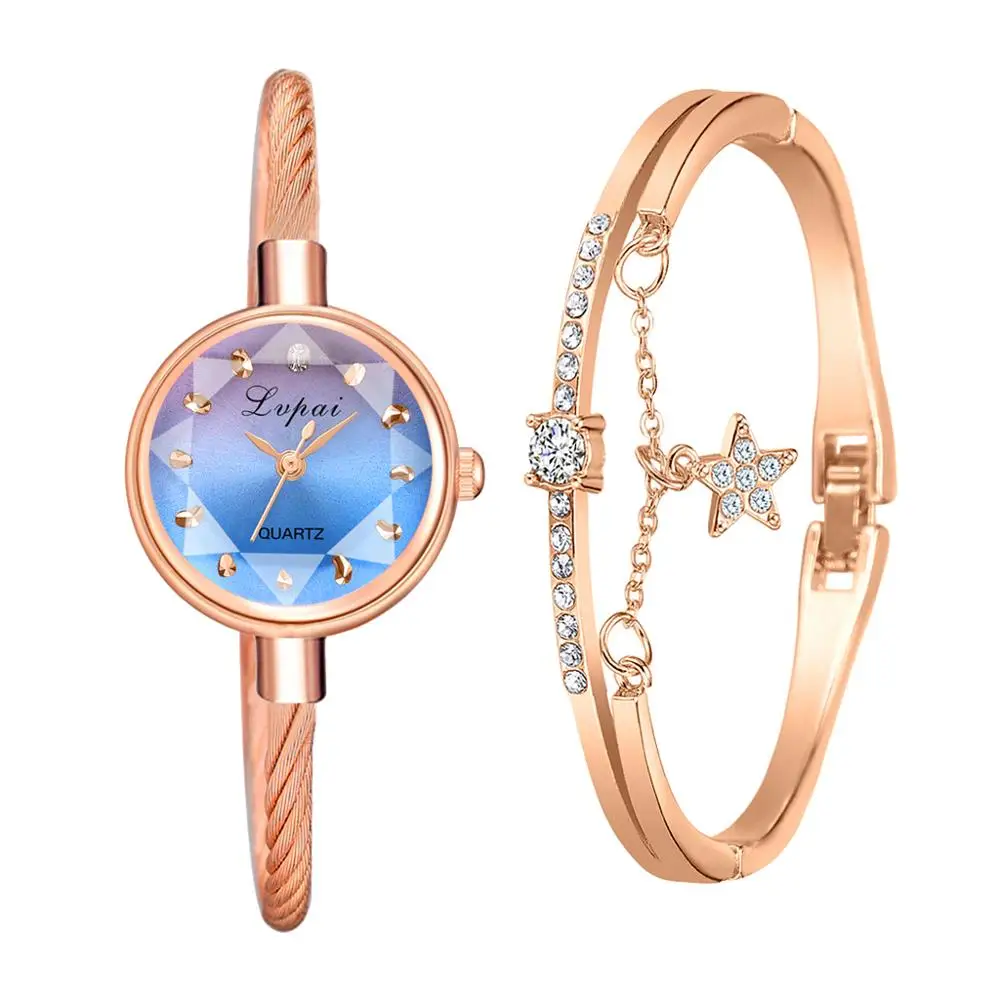 

Lvpai Brand New Ladies Watch Small Rose Gold Bangle Bracelet Geometric Glass Surface Women Watches Dress Clock Relogio Feminino