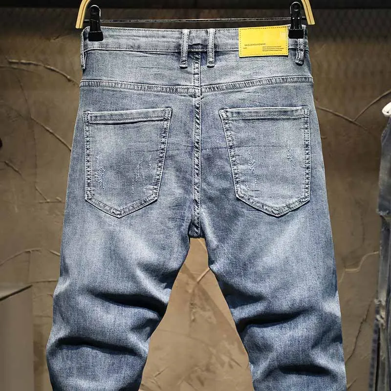 

KIOVNO Fashion Men's Ripped Fashion Denim Pants Slim Patchwork Jeans Trousers For Male