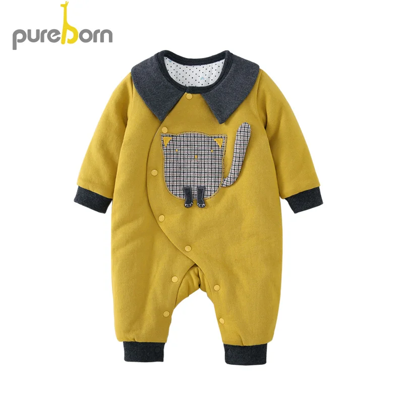 Pureborn/комбинезон для новорожденных; хлопковый стеганый хлопковый комбинезон с хлопковой подкладкой; теплый комбинезон для маленьких мальчиков; Одежда для девочек - Цвет: yellow
