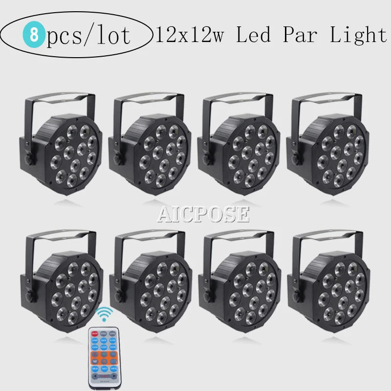 8 шт. 12*12 Вт лампа с пультом дистанционного управления 12x12 led Par огни RGBW 4в1 плоский par
