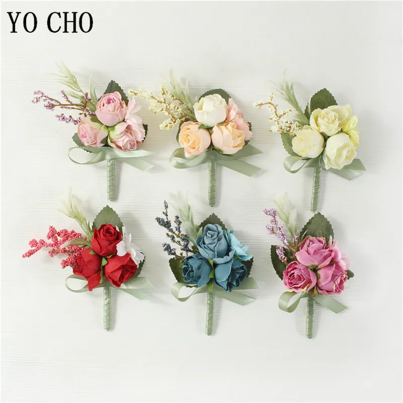 YO CHO Искусственные цветы жених бутоньерка для мужчин невесты браслеты корсаж