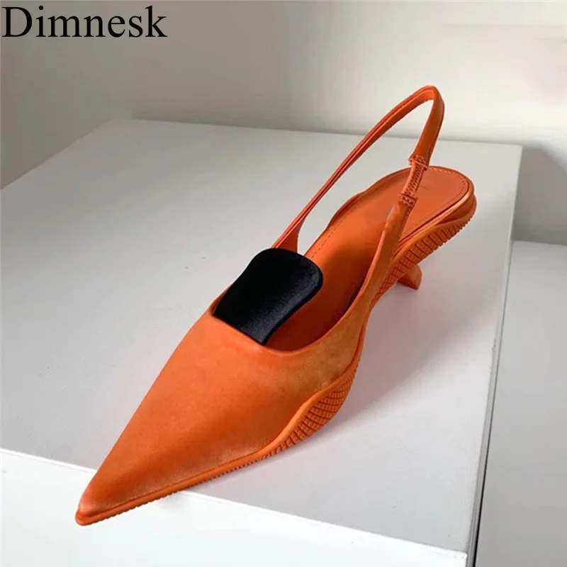 

Runway Pointed Toe Satin Pumps Women Kitten Heel Shallow Mouth Mixed Color Slingbacks Sandals Ladies Spring Party Shoes 2021