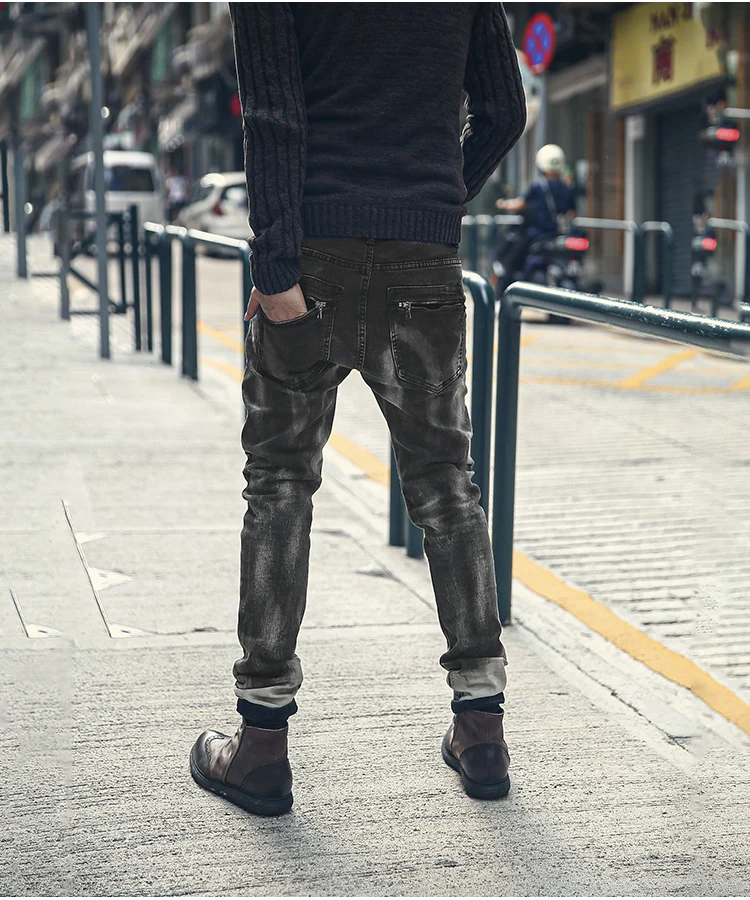 Autumn &amp Winter Gradual Black Gray Men's Classic Jeans Pants Slim Fit Stretch Trousers K813 | Мужская одежда