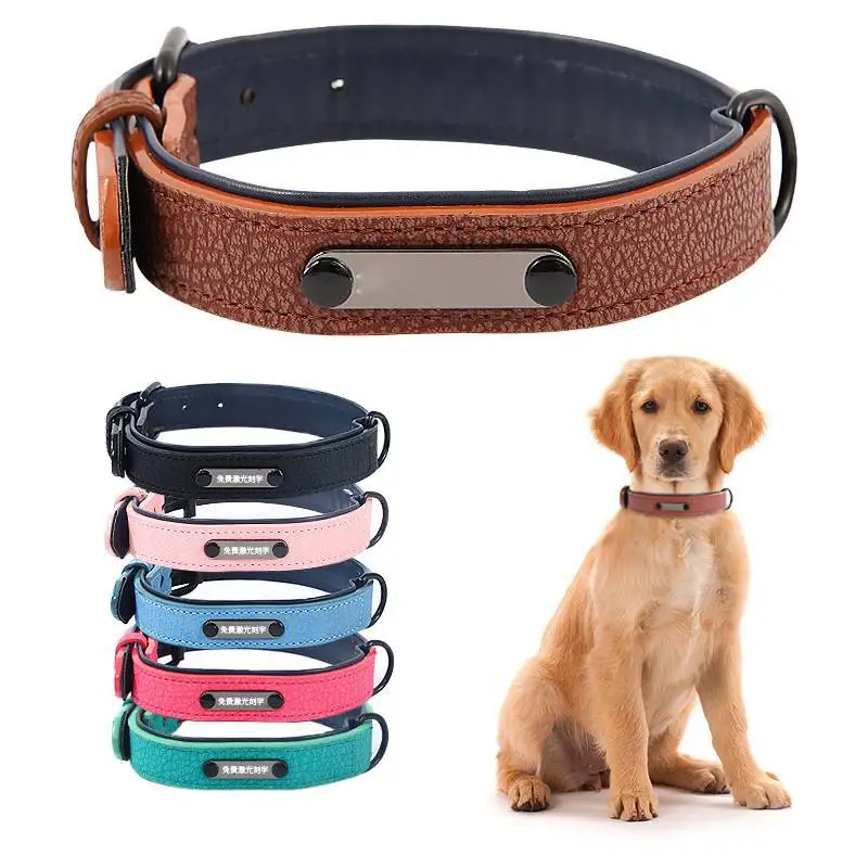 

Personalized Dog Collar Collar Free Engraved ID Tag Soft Leather