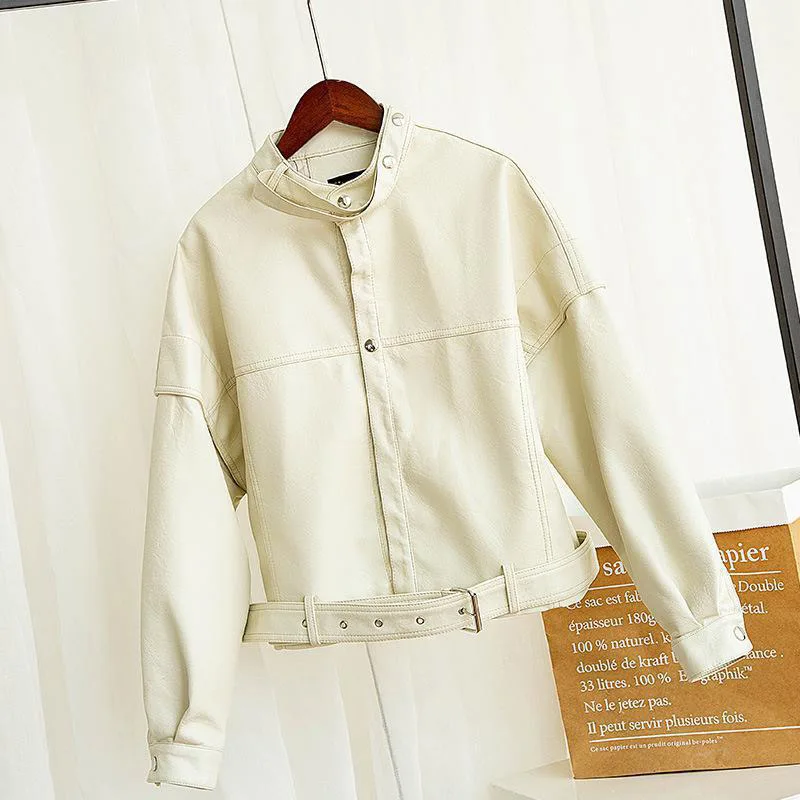 Женская кожаная куртка свободная Мягкая красная из искусственной кожи Черная