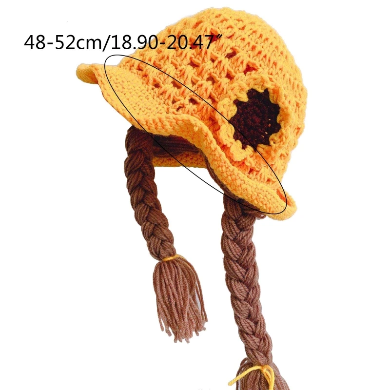 

Cute Idyllic Handmade Knitted Baby Girl Twist Braid Hat Infant Wigs Brades Kid Crochet Caps with Plaits Photography Props T8ND