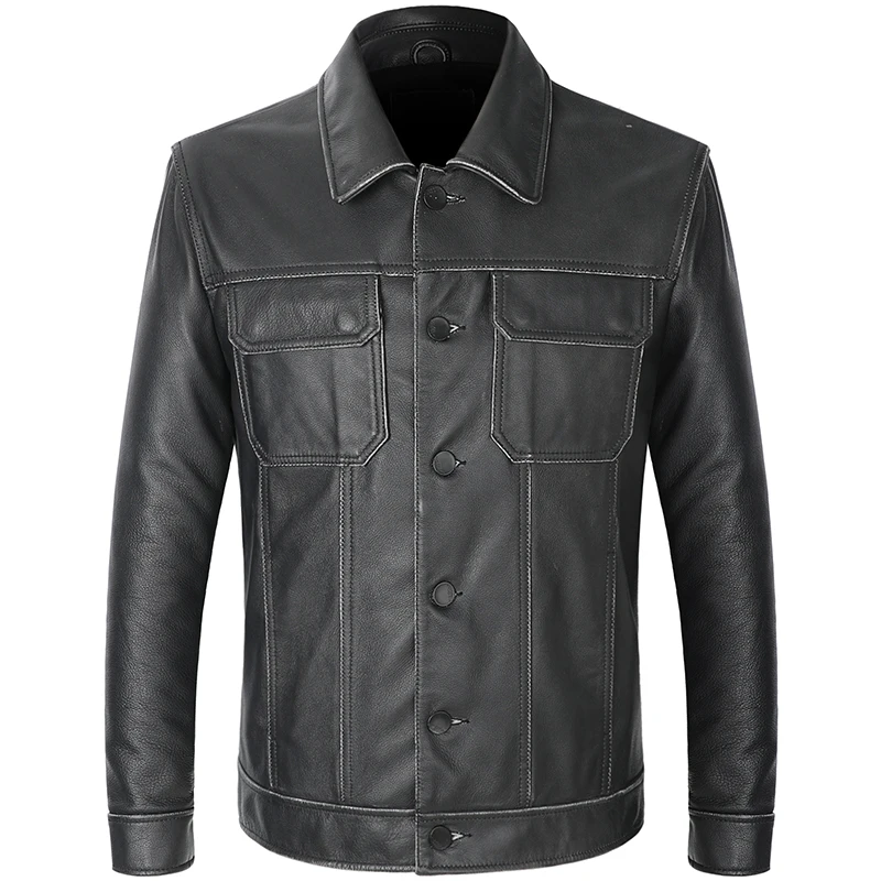 Байкерская винтажная мужская куртка из натуральной воловьей кожи классическое
