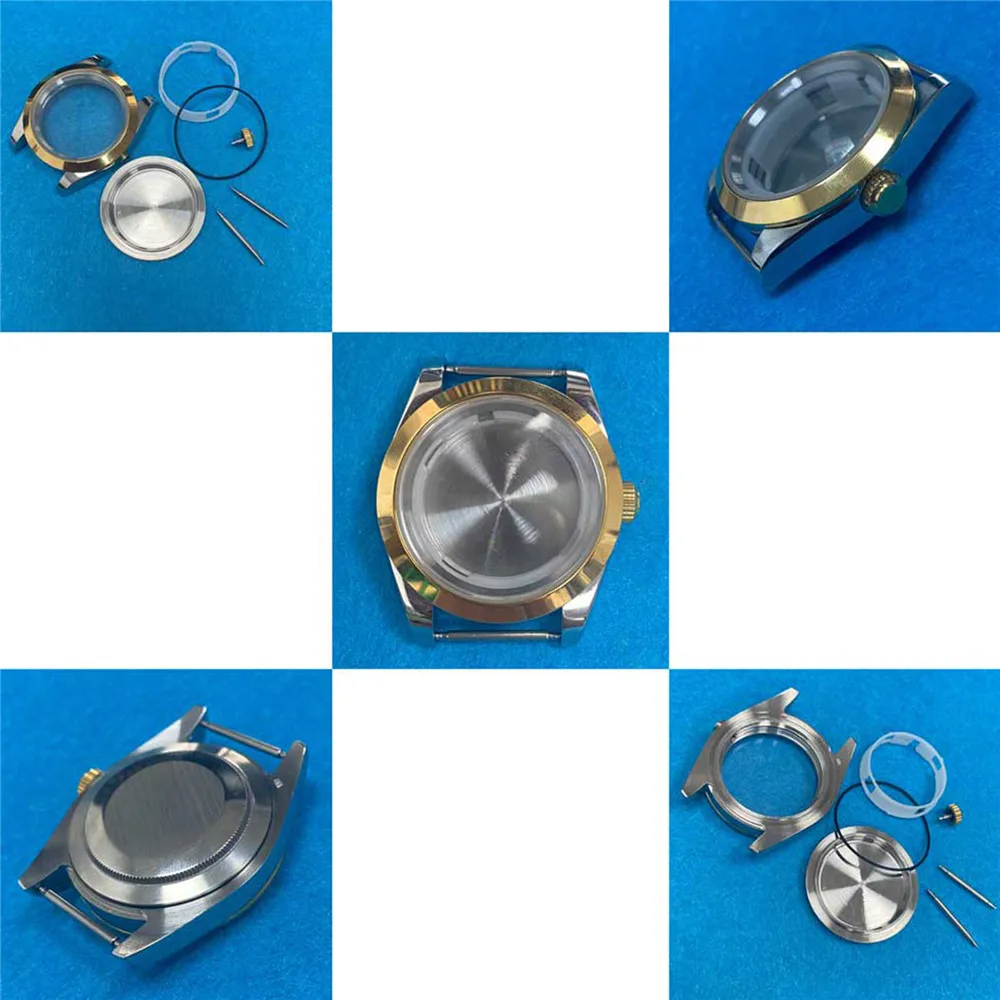 

39MM Polished Stainless Watch Case Sapphire Glass Solid Watch Back Cover for 8215/8200/821A Mingzhu 2813/3804 Watch Movement