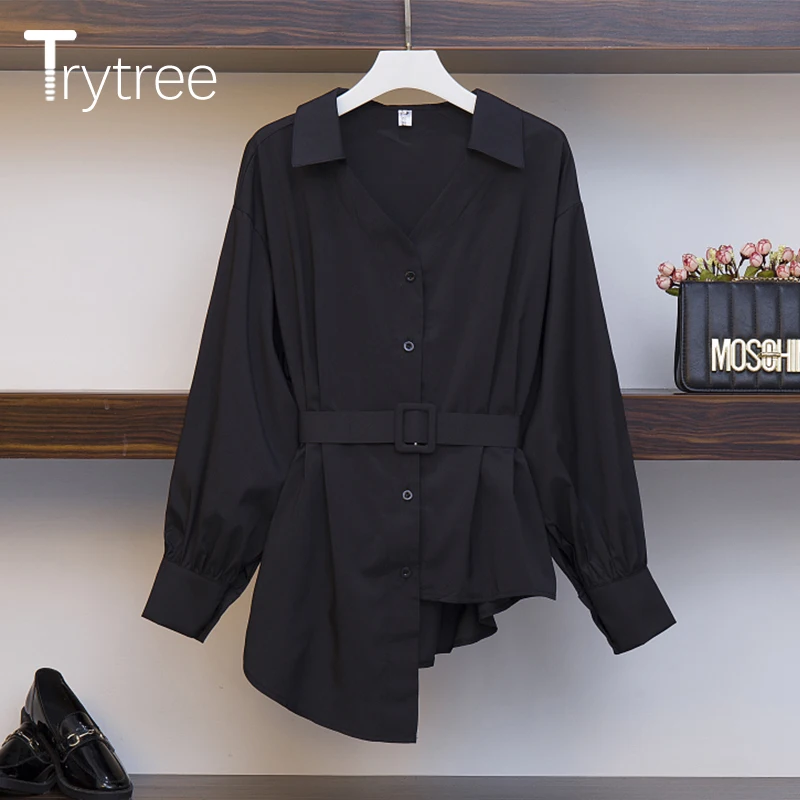 Trytree 2020 Осенняя Женская Повседневная Блузка с отложным воротником однобортный