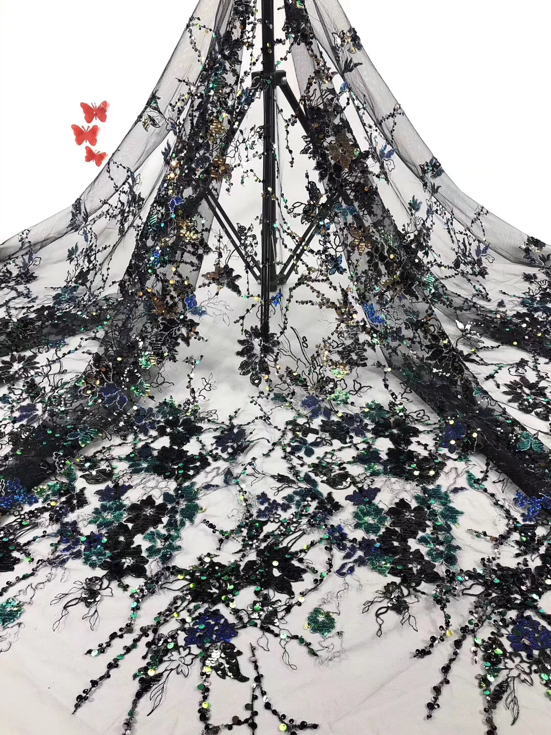 

African Mesh Lace Fabric 2020 High Quality Lace Material Women Embroidered Lace Fabric with Nigerian Sequins D36321