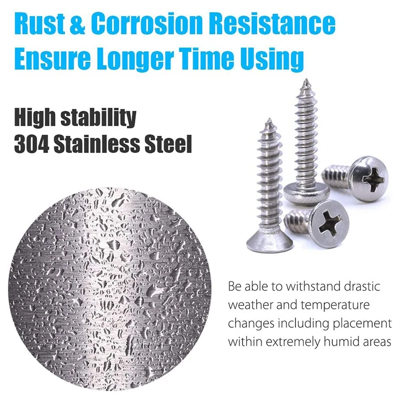 

570Pcs Self Tapping Screws Assortment Set M3/M4/M5/M6 Stainless Steel Sheet Metal Screws Kit Wood Screw Assortment