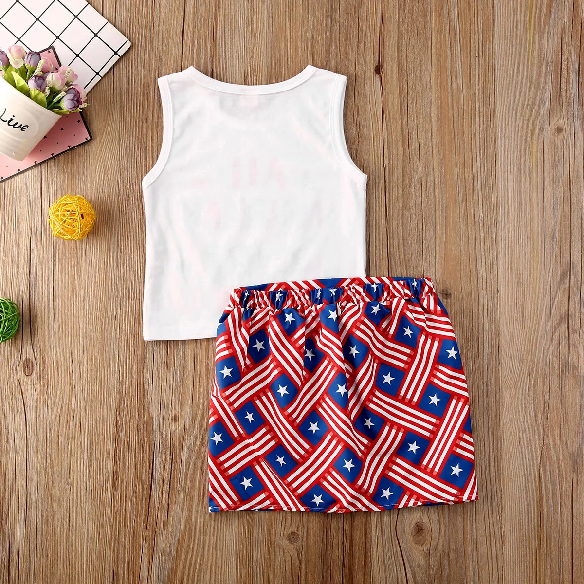 

Fashion Summer Kids Baby Girls Princess Outfit Suit Clothes Toddler Solid Casual Letter Print Vest Tops Mini Button Skirts 2Pcs