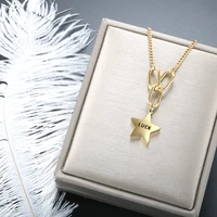 zmfashion korean simple luck star pendant womens necklace stainless steel choker chains formal elegant minimalism jewelry